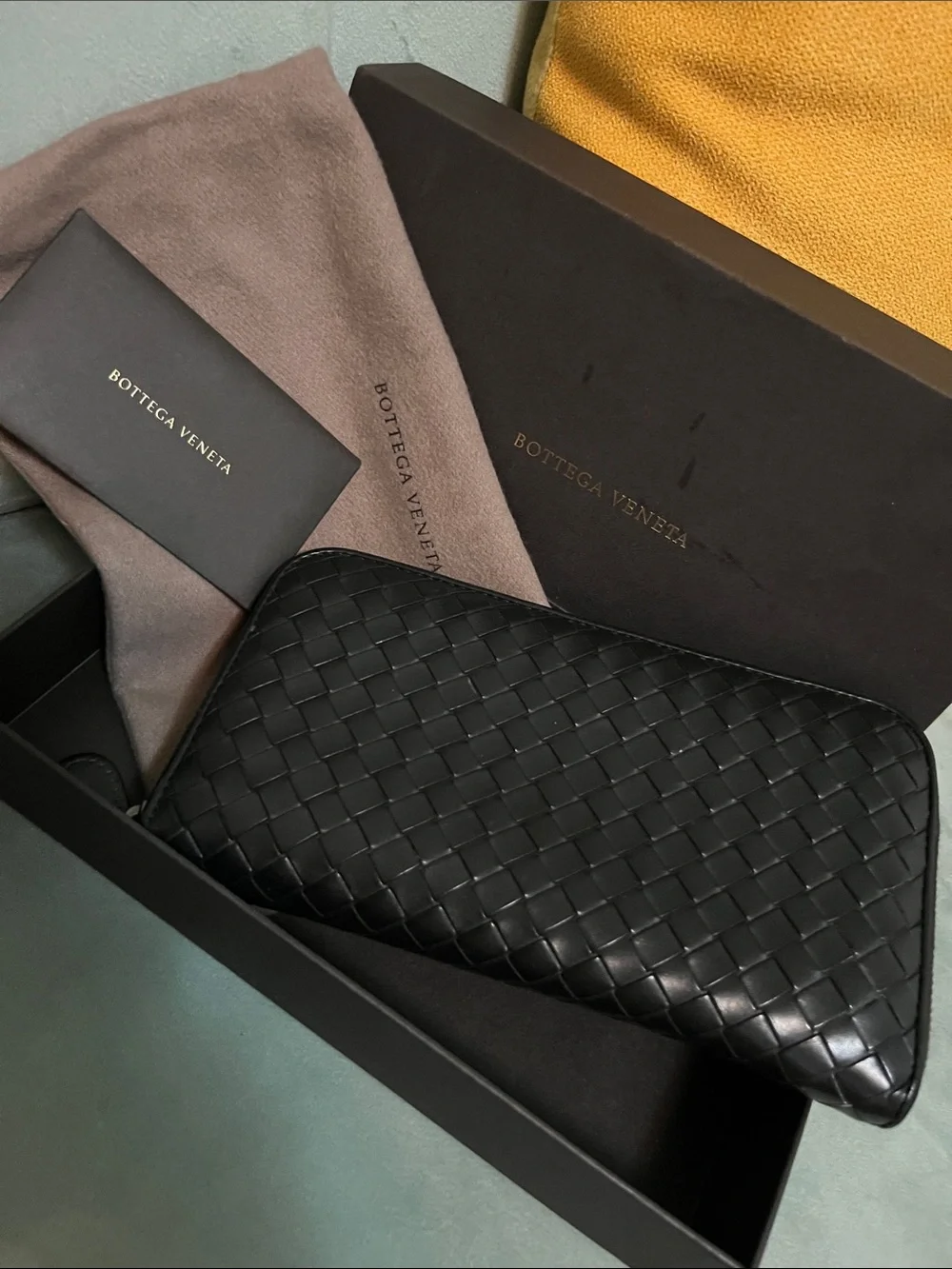 Bottega Veneta Black Intrecciato Zip Around Wallet